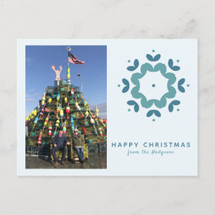 Simple Blue Snowflake Photo Holiday Greep Briefkaart