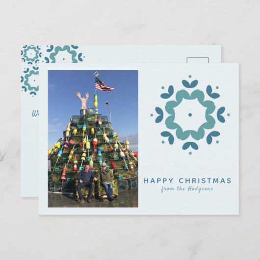 Simple Blue Snowflake Photo Holiday Greep Briefkaart (Voorkant / Achterkant)