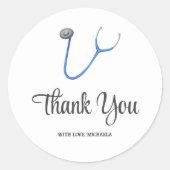 Simple Blue Stethoscope Thank You Ronde Sticker (Voorkant)