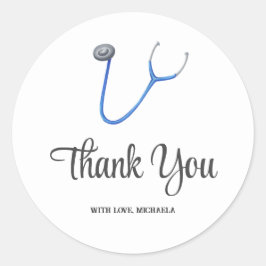 Simple Blue Stethoscope Thank You Ronde Sticker