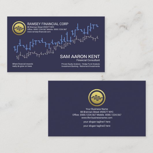 Simple Blue Stock Exchange Graph Wave Financial Visitekaartje (Voorkant / Achterkant)