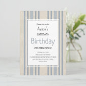Simple Blue Striped Birthday Kaart (Staand voorkant)
