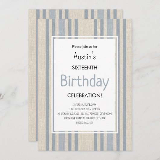 Simple Blue Striped Birthday Kaart (Voorkant / Achterkant)