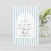 Simple Blue Stripes Baptism Invitation for Boy Kaart (Staand voorkant)