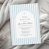 Simple Blue Stripes Baptism Invitation for Boy Kaart