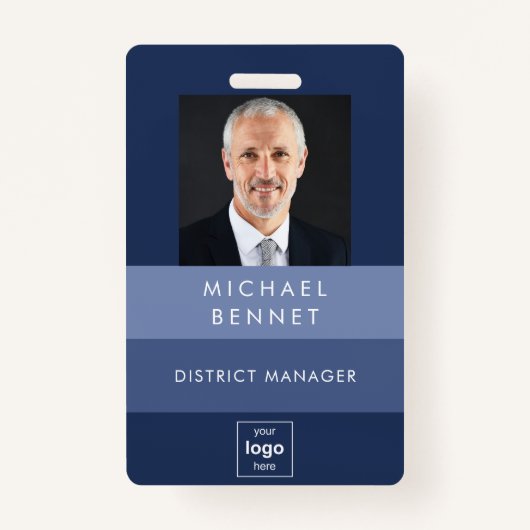 Simple Blue Stripes Company Foto-ID Badge (Voorkant)