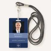 Simple Blue Stripes Company Foto-ID Badge (Voorkant met draagriem)