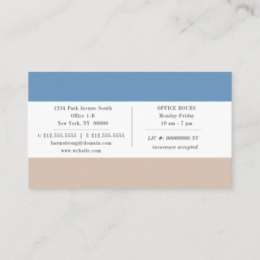 Simple Blue Tan Psychotherapeut Visitekaartje (Achterkant)