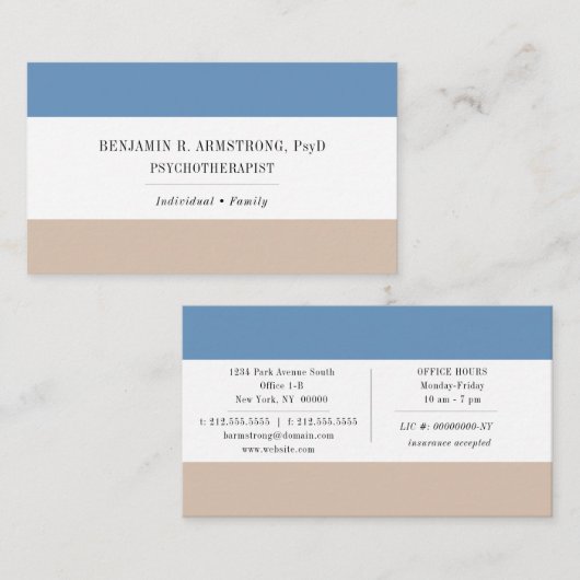 Simple Blue Tan Psychotherapeut Visitekaartje (Voorkant / Achterkant)