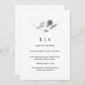 Simple Blue Thistle Floral Waterverf Wedding Kaart (Voorkant / Achterkant)