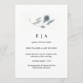 Simple Blue Thistle Floral Waterverf Wedding Kaart