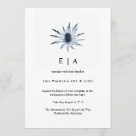 Simple Blue Thistle Floral Waterverf Wedding Kaart