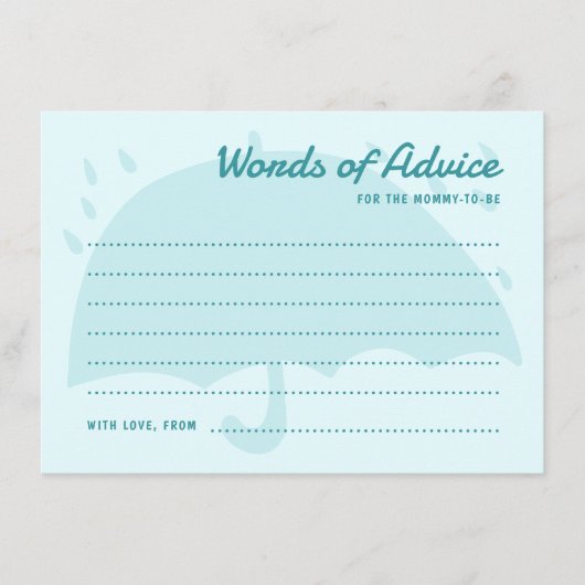 Simple Blue Umbrella Rain Baby shower Advice Kaart (Voorkant)