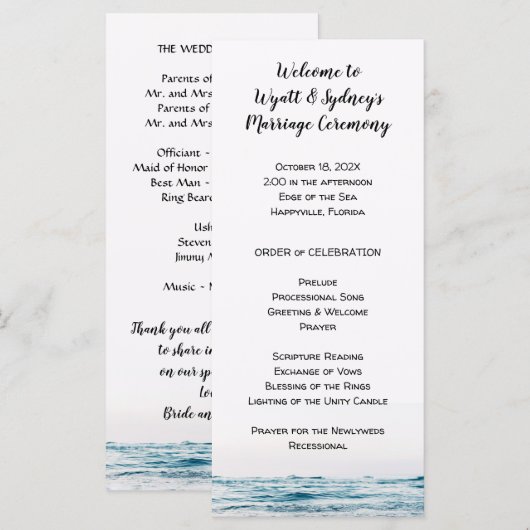 Simple Blue Water Coastal Wedding Program Sjabloon (Voorkant / Achterkant)