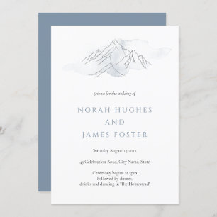 Simple Blue Waterverf Mountain Natuur Wedding Kaart