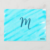 simple blue whi watercolor lines add your monogram briefkaart (Achterkant)