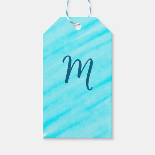 simple blue whi watercolor lines add your monogram cadeaulabel (Voorkant)