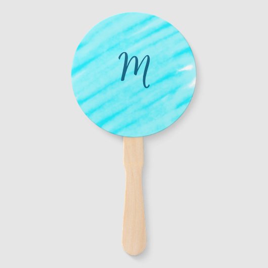 simple blue whi watercolor lines add your monogram handwaaier (Voorkant)