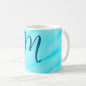 simple blue whi watercolor lines add your monogram koffiemok (Voorkant rechts)