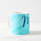simple blue whi watercolor lines add your monogram koffiemok (Voorkant links)