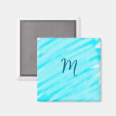 simple blue whi watercolor lines add your monogram magneet (Voorkant / Achterkant)