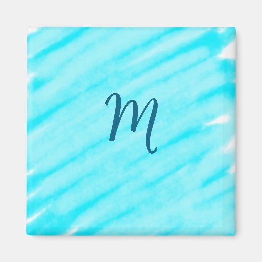 simple blue whi watercolor lines add your monogram magneet (Voorkant)