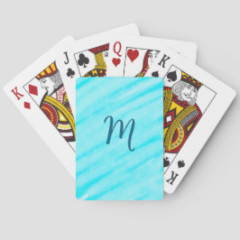 simple blue whi watercolor lines add your monogram pokerkaarten