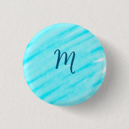 simple blue whi watercolor lines add your monogram ronde button 3,2 cm