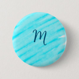 simple blue whi watercolor lines add your monogram ronde button 5,7 cm