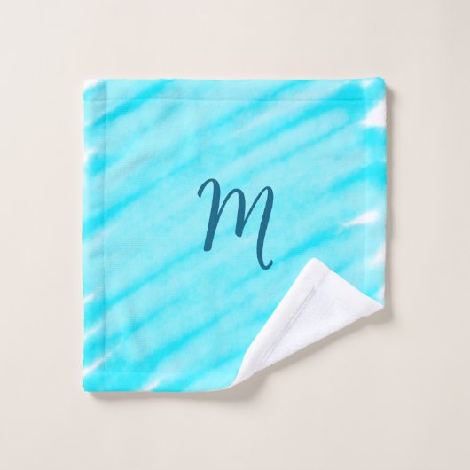 simple blue whi watercolor lines add your monogram washandje (Wasdoekje)