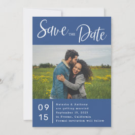 Simple Blue White Heart Photo Weddenschap Save The Date