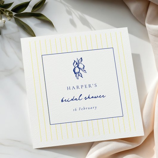 Simple Blue & Yellow Doodle Lemons Bridal Shower Servet