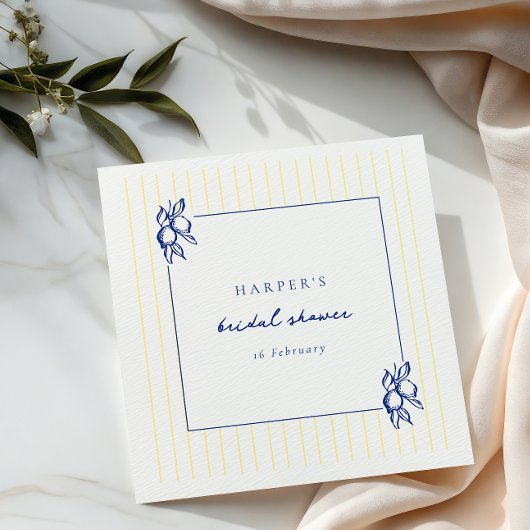 Simple Blue & Yellow Doodle Lemons Bridal Shower Servet