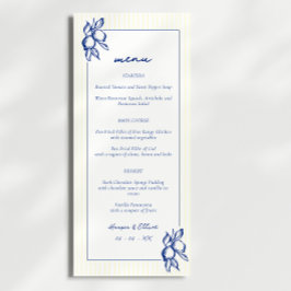 Simple Blue & Yellow Doodle Lemons Wedding Menu