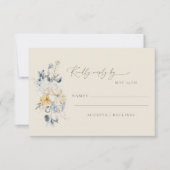 Simple Blue Yellow Floral Minimalist Wedding  RSVP Kaartje (Voorkant)