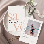 Simple Blush Black Photo Save The Date<br><div class="desc">These 5" x 7" save the date cards feature a minimalist design in large blush and soft black letters on a very light gray background with placeholders on the back for the engaged couple names,  wedding date,  and venue information and your favorite photo!</div>