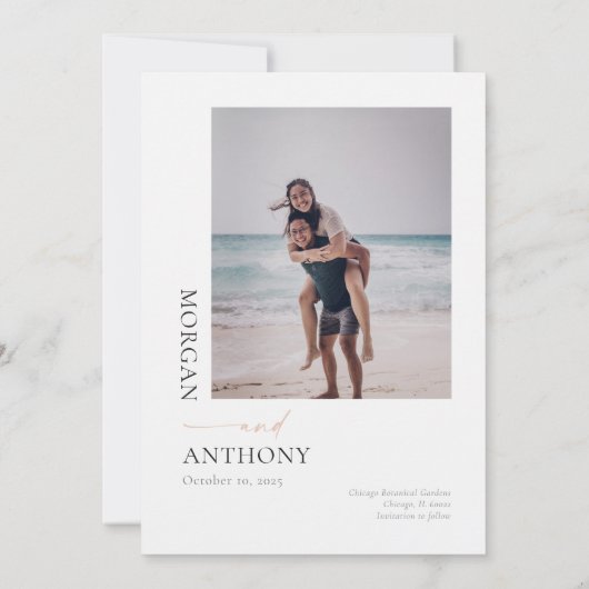 Simple Blush Black Photo Save The Date (Achterkant)