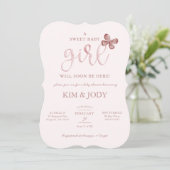 Simple Blush Butterfly Baby Girl Shower Kaart (Staand voorkant)