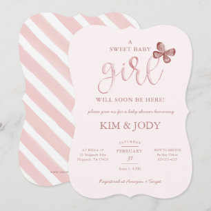 Simple Blush Butterfly Baby Girl Shower Kaart