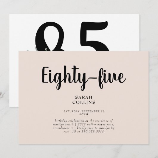 Simple Blush Floral 85th Birthday Party Invitation Kaart (Voorkant / Achterkant)