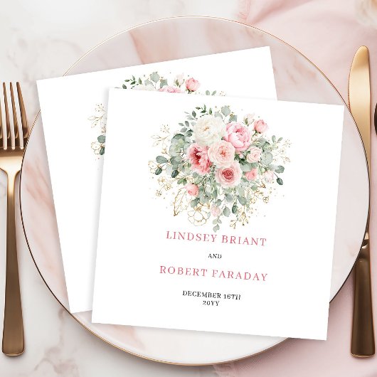 Simple Blush Floral Greenery Wedding Napkins Servet