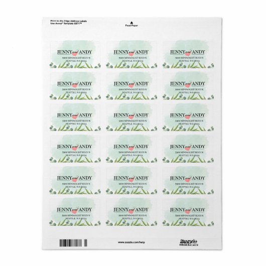 Simple Blush Greenery Succulent Wedding Address L Etiket (Full Sheet)