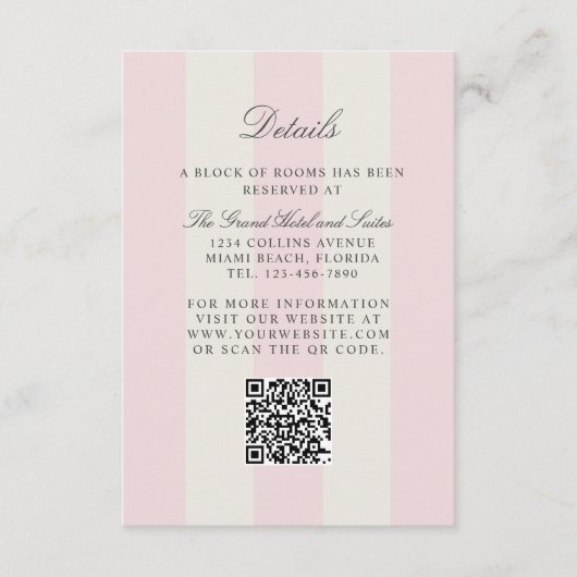 Simple Blush Pink Cabana Stripes Wedding Details Informatiekaartje (Voorkant)