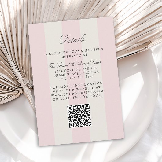 Simple Blush Pink Cabana Stripes Wedding Details Informatiekaartje