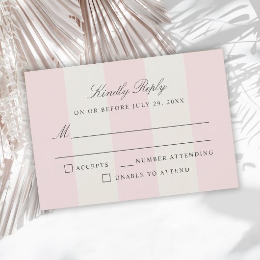 Simple Blush Pink Cabana Stripes Wedding RSVP Kaartje