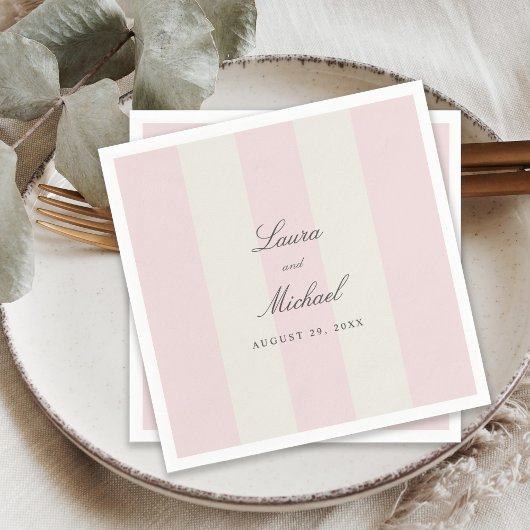 Simple Blush Pink Cabana Stripes Wedding Servet