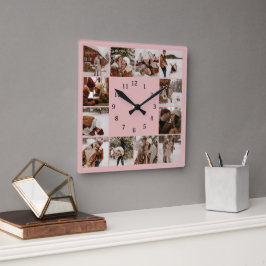 Simple Blush Pink Family 12 Fotocollage Keepsake Vierkante Klok
