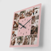Simple Blush Pink Family 12 Fotocollage Keepsake Vierkante Klok (Hoek)