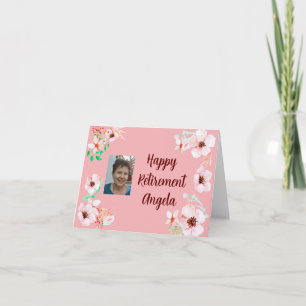 Simple Blush Pink Floral Happy Retirement Foto Kaart