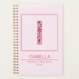 Simple Blush Pink Floral Monogram Letter I Planner